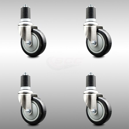 Service Caster 4 Inch 316SS Black Polyurethane Swivel 1-3/4 Inch Expanding Stem Caster Set SCC SCC-SS316EX20S414-PPUB-BLK-134-4